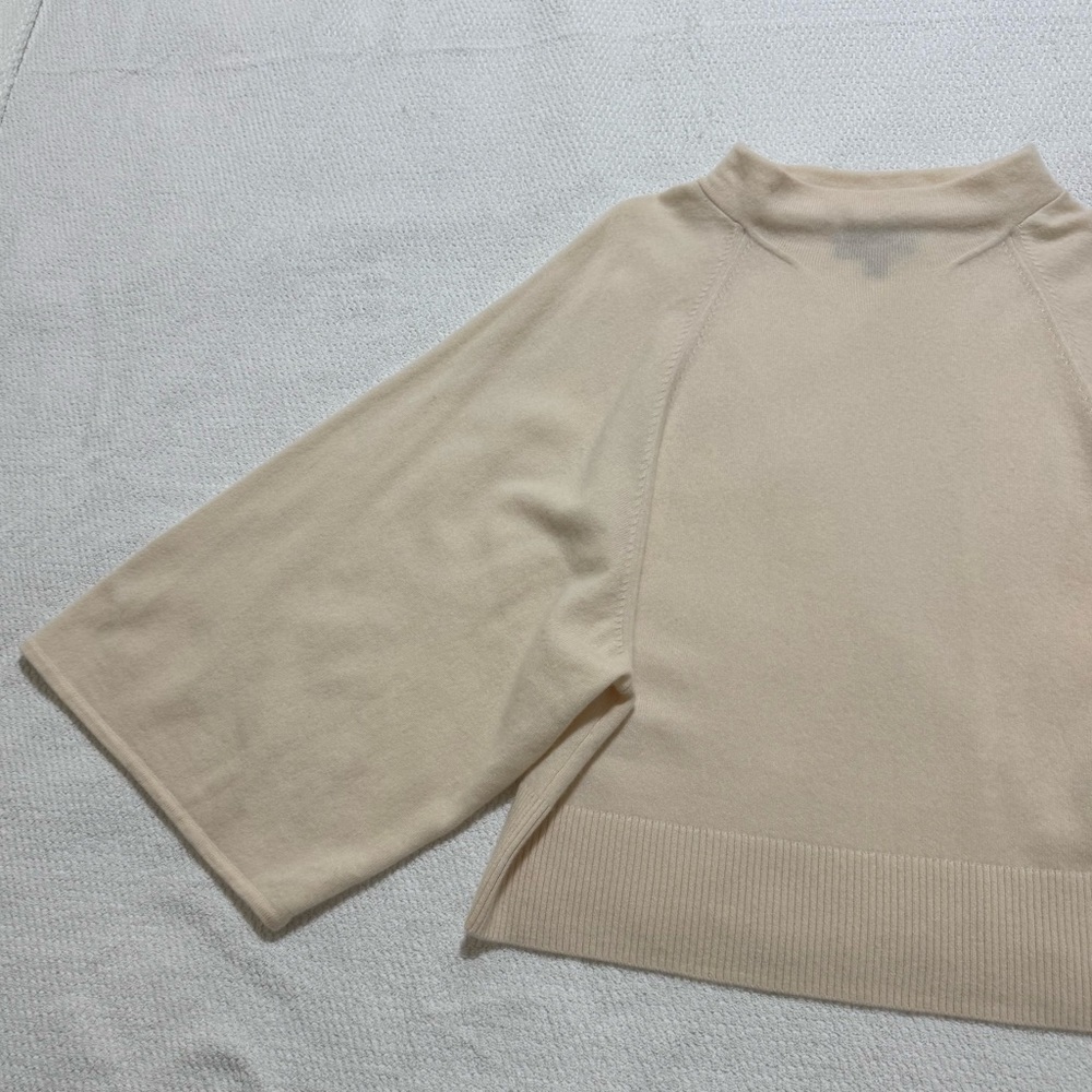 BR Banana Republic S Mock Neck Long Wide Sleeve Ivory Cashmere Sweater Oversized - Picture 10 of 12